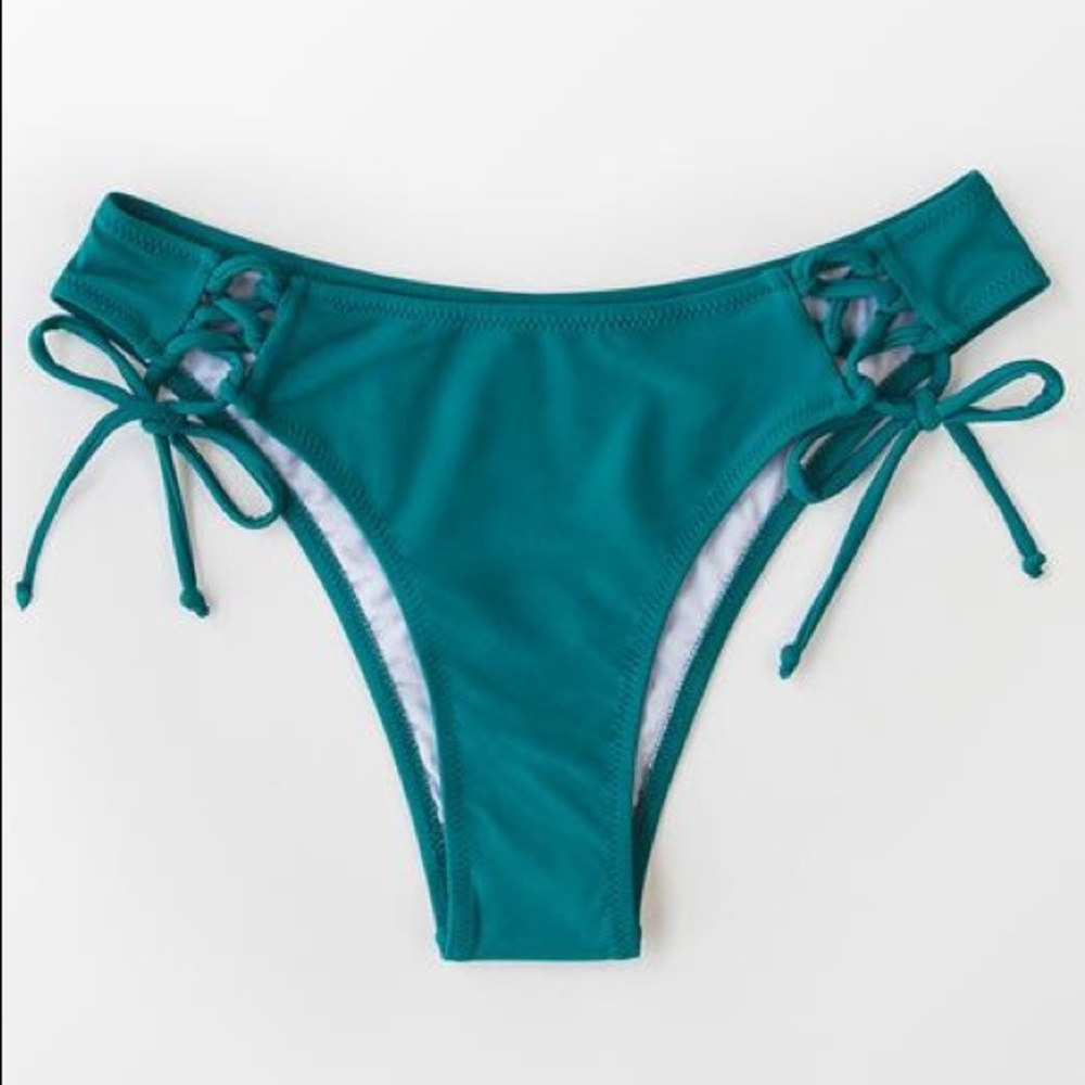Teal Lace Up Bikini Bottom